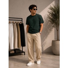 Adam & Eve Fashion Adam&eve Erkek Siyah Yeşil Gri Krem Renk Seçenekli Pileli Bol Kesim Kumaş Pantolon