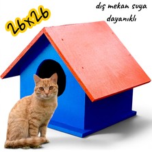 Ncy Home Ahşap Kedi Yuvası Dış Mekan Suya Dayanıklı 26x26x30 cm