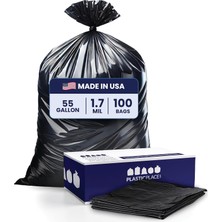 Zemira Plasticplace - W55LDBS1 55-60 Galon Poşeti 1,7 Mil Eq ❜ Siyah Çevre Dostu Ağır Hizmet Kovas