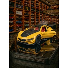 Oyuncak Sahili Bmw M4 Sport Metal Araba 12X5cm Kapılar ve Bagaj Camı Açılır Koleksiyon Çekbırak Model  Demir Metalic Sarı Siyah