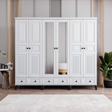 Monzio Terra 6 Kapaklı Çekmeceli Gardırop Tamamı Mdf (Beyaz)