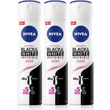 Zemira Nivea Kadın Sprey Deodorant Black&white Invisible 150ML, 72 Saat Anti-Perspirant Koruma, x