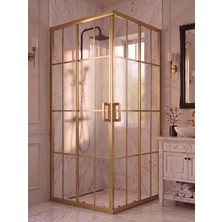 Waterline Kare Gold Profil Karolaj Desen Ortası Buzlu 5 mm Temperli Cam H190 cm