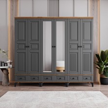 Monzio Terra 6 Kapaklı Çekmeceli Gardırop Tamamı Mdf (Antrasit)