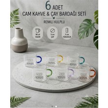 Sevora Home Good Morning Yazılı Renkli Kulplu 6'lı Cam Bardak Seti