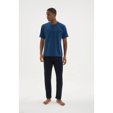 Kly Pijama Kly 2209 Pamuklu Modal Yarım Düğmeli Yarım Kollu Pijama Takım