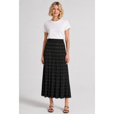 Bihan Store Kadın Piliseli Desenli Dökümlü Maxi Etek Y26-32478-SIYAH