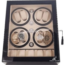Stand Market Watch Winder Brooklands Collection 8 Slotlu Ultra Sessiz Otomatik Saat Kurma Kutusu (+5 Muhafaza Alanlı, Piano Siyah & Alcantara Krem)