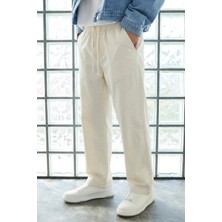 Damga Erkek Günlük Jogger Beyaz Baggy Keten Pantolon