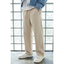 Damga Erkek Günlük Jogger Krem Baggy Keten Pantolon