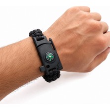 Askerlik Paketi Siyah Renk Bıçaklı Pusulalı Magnezyum Çubuklu Düdüklü Paracord Bileklik