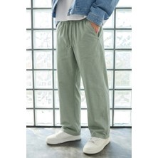 Damga Erkek Günlük Jogger Yeşil Baggy Keten Pantolon