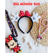 The Littles Kids 3'lü Minnie Model Aksesuar Seti - Silikon Çanta- Işıklı Kolye Bileklik - Peluş Taç
