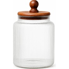 Welcomein 900 ml Akasya Kapaklı Cam Kavanoz Sızdırmaz Kapaklı Çizgili Cam Saklama Kabı Mutfak Kiler Organizer