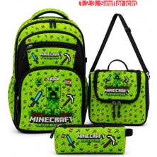 Ayancık Kids Erkek Çocuk Okul Çantası Minecraft 1.2.3. Sınıflara Uygun Kaliteli Okul Çantası 3'lü Set
