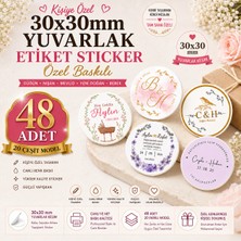 Seçkin Trend Kişiye Özel 30X30MM Yuvarlak Etiket, Özel Baskılı Sticker, Düğün Nişan Mevlid, Yeni Doğan Bebek 48 Adet No-2