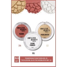 Unfilter Beauty Makeup Transparan Fıxın Pudra No:1+Toz Allık No:26+Toz Aydınlatıcı No:12