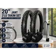 20 Jant Bisiklet Lastik Seti 3'lü | 2 Dış Lastik + 2 Av Iç Lastik + El Pompası | Çocuk, Katlanır Bisikleti Uyumlu