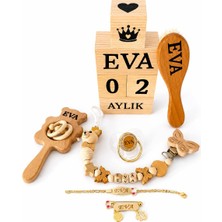 Shopfocus Kişiye Özel Isimli-Emzik-Emzik Askısı-Saç Fırçası Keçii Kılı-Çıngırak-Bebek Anı Küpü-Bebek Künyesi Bileklik Zilkonyum-Bebek Yaka Iğnesi Zilkonyum-Full Ahşa Set-Hediyelik-Yeni Doğan-Doğum Hediyesi-