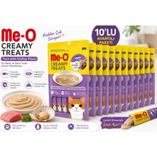 ‎Me-O Me-O Creamy Treats Kedi Ödül Maması Ton Balıklı Deniz Taraklı 10 Paket (4 x 15 G) Kremalı Sıvı Stick Ödül Maması Taurinli Vitamin E