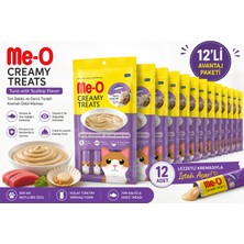 ‎Me-O Me-O Creamy Treats Kedi Ödül Maması Ton Balıklı Deniz Taraklı 12 Paket (4X15 G) Kremalı Sıvı Stick Ödül Maması Taurinli Vitamin E