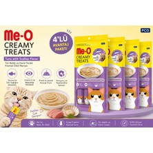 ‎Me-O Me-O Creamy Treats Kedi Ödül Maması Ton Balıklı Deniz Taraklı 4 Paket (4X15 G) Kremalı Sıvı Stick Ödül Maması Taurinli Vitamin E