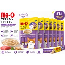 ‎Me-O Me-O Creamy Treats Kedi Ödül Maması Ton Balıklı Deniz Taraklı 6 Paket (4X15 G) Kremalı Sıvı Stick Ödül Maması Taurinli Vitamin E