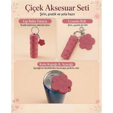 Çiçek Desenli Lip Balm Tutucu Anahtarlık Seti - Plastik Kutu Kapağı Açacağı 3'lü Aksesuar