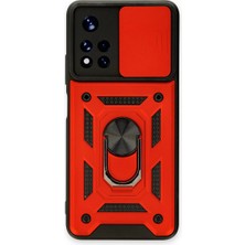 Mabelme Store Xiaomi Redmi Note 11T Kılıf Pars Lens Yüzüklü Silikon - Kırmızı