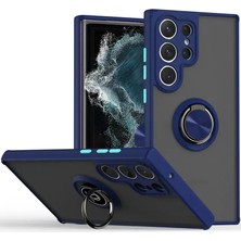 Mabelme Store Samsung Galaxy S25 Ultra Kılıf Montreal Yüzüklü Silikon Kapak - Lacivert