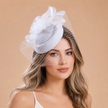 Bba New Trend Nikah Şapkası Vualet Premium Vualet Gelin Şapkası Nikah Şapkası Kadın Fascinator Kokteyl Parti Şapkası Düğün Nişan Söz Kına Mezuniyet Yılbaşı Davet Saç Aksesuarı