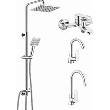 Eca Ar Fast Kuğu Lavabo Bataryası + Eviye Bataryası + Banyo Bataryası + Dicle Duş Kolonu| 5 Yıl Garantili