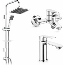 ECA E.c.a Ar Fast Banyo Bataryası + Ar Fast Lavabo Bataryası + Tema 53260 Quadro Rain Pratik Duş Sistemi