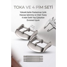 Beroo Straps Premium Paslanmaz Çelik Saat Tokası ve 4 Adet Yaylı Pim Seti - Gümüş