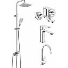Eca Ar Fast Banyo Bataryası + Lavabo Bataryası + Eviye Bataryası + Dicle Duş Kolonu| 5 Yıl Garantili