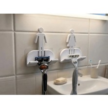 Özel Tasarımlı 2'li Duvara Yapışkanlı Jilet Askısı - Erkek & Kadın Jilet Tutucu Banyo Organizer - Banyo Jilet Askısı Çifti
