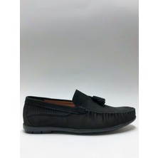 Marutti Hakiki Deri Nubuk Püsküllü Siyah Loafer Hafif Rahat Esnek Yazlık Erkek Ayakkabı C-83486178MRTTLFR