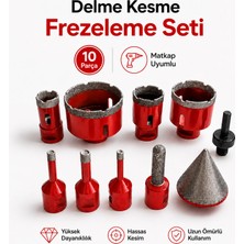 Badem10 Mermer Delme Kesme Panç Frezeleme Seti 10 Parça Ahşap Metal Plastik Çok Amaçlı Matkap Ucu Takımı