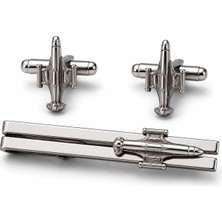 Belirtilmemiş Kravat Iğnesi + Kol Düğmesi Seti "F-104" Silver