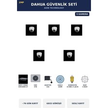 Dahua 5 Kameralı 2mp Güvenlik Kamera Seti Sesli Gece Görüşlü Dome Iç Mekan 4tb ~76 Gün Kayıt