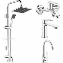 ECA E.c.a Ar Fast Banyo Bataryası + Ar Fast Lavabo Bataryası + Ar Fast Evye Bataryası + Tema 53260 Quadro Rain Pratik Duş Sistemi