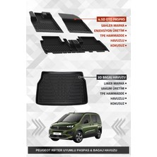 Drs Tuning Sahler Peugeot Rifter 2019+ Uyumlu 4.5d Premium Havuzlu Oto Paspas ve Liner Marka 3D Bagaj Havuzu
