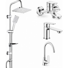 ECA E.c.a Ar Fast Banyo Bataryası + Lavabo Bataryası + Eviye Bataryası Tema 53242 Rain Carismo Duş Sistemi Krom