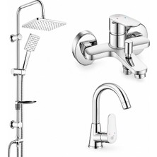 ECA E.c.a Ar Fast Kuğu Lavabo Bataryası + Banyo Bataryası Tema 53242 Rain Carismo Duş Sistemi Krom