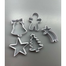 Yılbaşı 5'li Kurabiye Kesici Seti - Yeni Yıl Kurabiye Kalıbı - Plastik - 6-7 cm