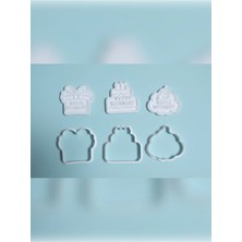 3'lü Doğum Günü Kurabiye Kalıbı Seti – Pasta, Hediye Kutusu ve Unicorn Figürlü | 6–7 cm
