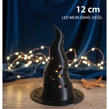 Cadılar Bayramı Cadı Şapkası LED Mumluk - Halloween LED Mumluk - Sadece Plastik Mumluk - 12 cm