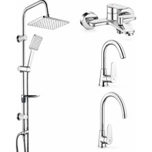 ECA E.c.a Ar Fast Banyo Bataryası + Kuğu Lavabo Bataryası + Eviye Bataryası + Tema 53242 Rain Carismo Duş Sistemi