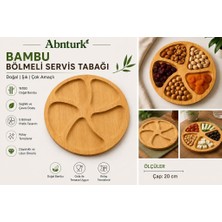 Abnturk 5 Bölmeli 20CM Çap Bambu Ahşap Servis Sunum Tahtası-Çerez Kahvaltılık Peynir Sunum Tabağı