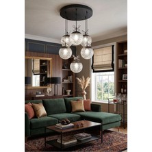 Güneş Model 6"lı Siyah 3 Renk Modu Ledli Kristal Taşlı Modern Salon Mutfak Oturma Odası LED Avize